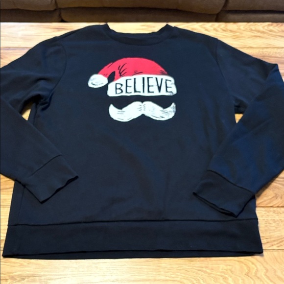Old Navy Black Crewneck Sweater with Red and White Christmas Believe Design - Picture 1 of 4